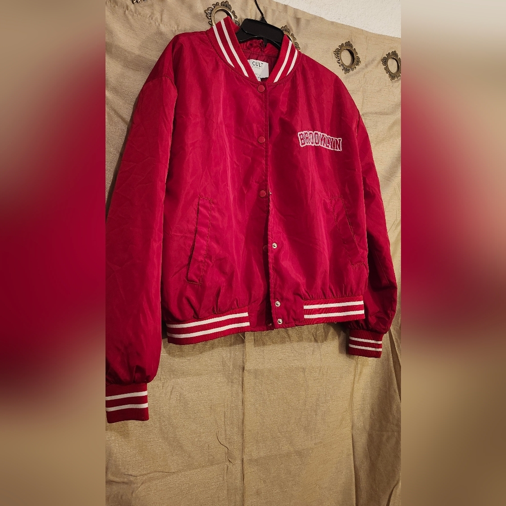 Red Varsity Jacket with White Stripes